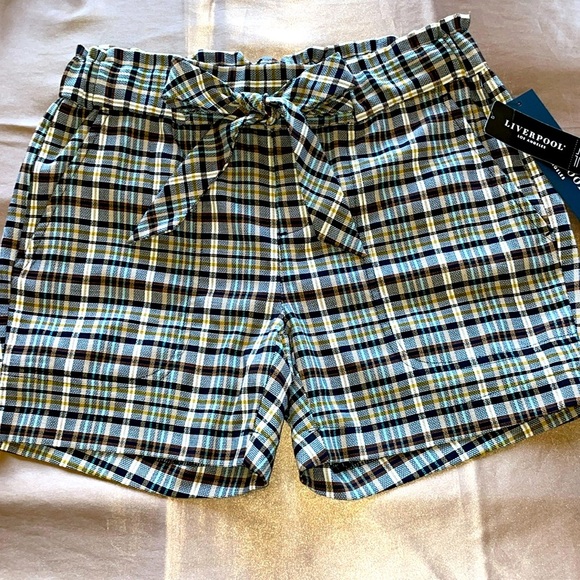 Liverpool LA Preppy Plaid Hi Waist Shorts Tied Elastic Waist Multicolor Sz Small - Picture 6 of 14